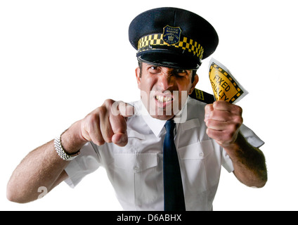 Schneiden Sie aus einem aggressiven Traffic Warden Studio Stockfoto