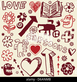 verrückte doodle Set, von hand gezeichnete Design-Elemente Stockfoto
