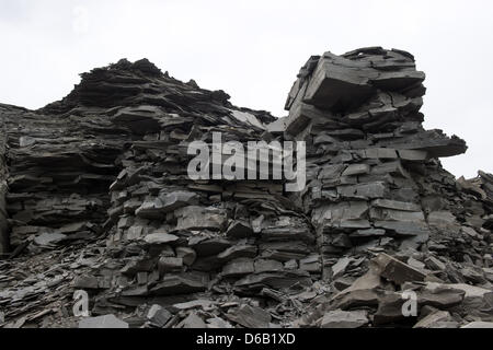 (DATEI) Eine Archivfoto vom 5. Oktober 2011 zeigt eine Böschung von Ölschiefer in einem Steinbruch in Dormettingen, Deutschland. Foto: Tobias Kleinschmidt Stockfoto