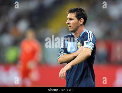 Argentiniens Lionel Messi ist während das Freundschaftsspiel zwischen Deutschland und Argentinien in der Commerzbank-Arena in Frankfurt/Main, Deutschland, 15. August 2012 gesehen. Foto: Arne Dedert Stockfoto