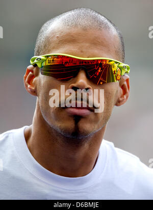 Hürdenläufer Felix Sanchez der Dominikanischen Republik erwartet zum Jahresbeginn die Männer 400 m Hürdenlauf bei der Leichtathletik-Welt Herausforderung ISTAF im Olympiastadion in Berlin, Deutschland, 2. September 2012. Foto: SVEN HOPPE Stockfoto