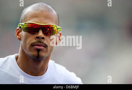 Hürdenläufer Felix Sanchez der Dominikanischen Republik erwartet zum Jahresbeginn die Männer 400 m Hürdenlauf bei der Leichtathletik-Welt Herausforderung ISTAF im Olympiastadion in Berlin, Deutschland, 2. September 2012. Foto: SVEN HOPPE Stockfoto