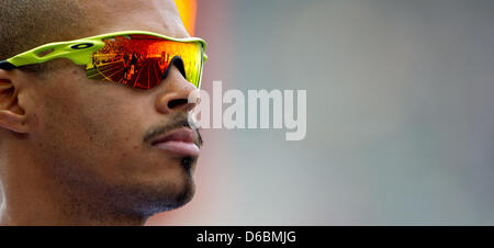 Hürdenläufer Felix Sanchez der Dominikanischen Republik erwartet zum Jahresbeginn die Männer 400 m Hürdenlauf bei der Leichtathletik-Welt Herausforderung ISTAF im Olympiastadion in Berlin, Deutschland, 2. September 2012. Foto: SVEN HOPPE Stockfoto