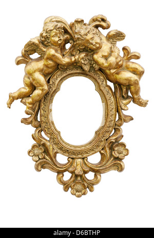 Kleiner Spiegel mit Engel in gold Stockfoto