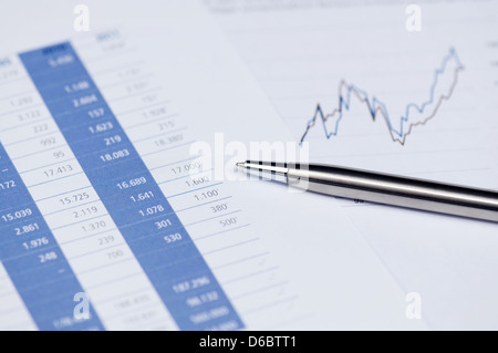 Business-Konzept - finanzielle Planung mit Aktien-Chart und Stift, Bild getönt. Stockfoto