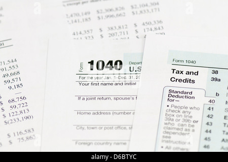 Formular 1040 für US-individuelle Steuererklärung Steuern Stockfoto