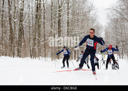 Skate Technik Skifahrer auf der Strecke zwischen Kabel und Hayward, Wisconsin Rennen in der American Birkebeiner am 23. Februar 2013. Stockfoto