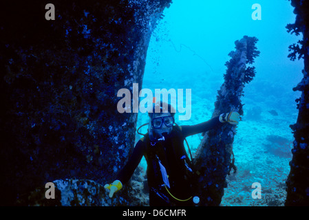 Wrack der Dunraven, roten Meer schieben Dez. 1986 Konvertierungen, Ägypten, Sinai-Halbinsel, Sudan Safariboot Tauchen, Haie, Unterwasser-Fotografie. Stockfoto