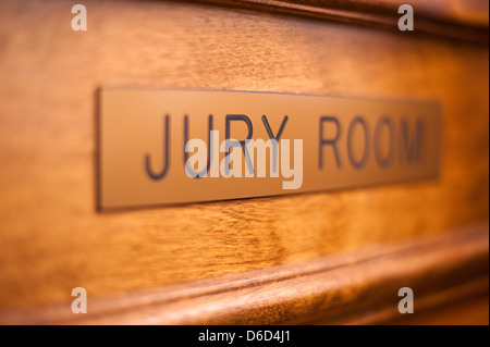 Eine Jury Zimmertür in einem Gerichtsgebäude. Stockfoto