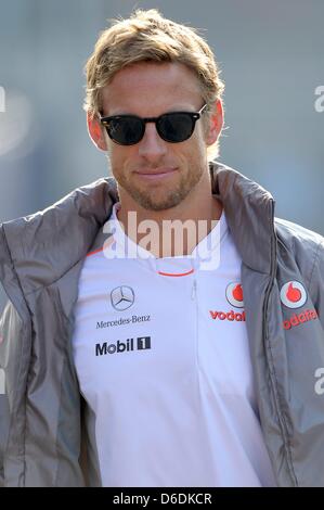 Britische Formel1-Fahrer Jenson Button McLaren-Mercedes kommt in der Koppel auf der Rennstrecke Autodromo Nazionale Monza, Italien, 8. September 2012. Die Formel 1 Grand Prix von Italien stattfinden am 9. September 2012. Foto: David Ebener dpa Stockfoto