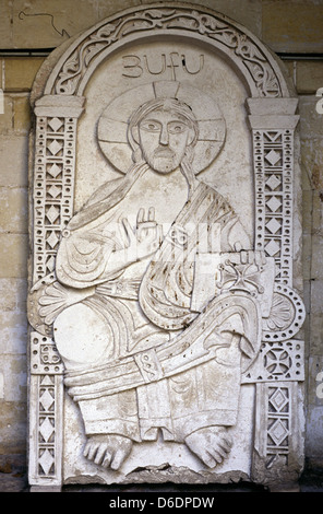 Ein Stein Relief zeigt Jesus in einem Innenhof an der Armenischen Viertel Altstadt Ost Jerusalem Israel Stockfoto