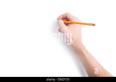 Hand mit Bleistift mit Exemplar Stockfoto