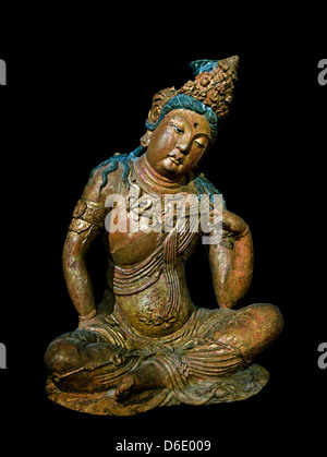 Die Bodhisattva sitzt auf Berg Potalaka und vergoldet Holz China gesungen oder Jin Dynastie 960-1269 n. Chr.-Chinesisch Stockfoto