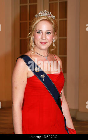 Prinzessin Theodora von Griechenland und Dänemark kommt für das Gala-Dinner im Schloss Christiansborg anlässlich der dänischen Königin Margrethe 40. Thron-Jubiläum in Kopenhagen, 15. Januar 2012. Foto: RPE-Albert Nieboer Niederlande Stockfoto