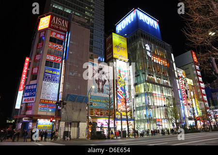 Lichter von Geschäften und Gebäuden von Akihabara Electric Town Straßenszene in Tokio, Japan Stockfoto