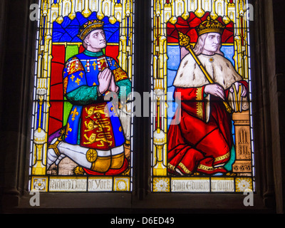 Glasfenster von Richard, Duke of York und König Edward s Lawrences Kirche in Ludlow, Shropshire, UK. Stockfoto