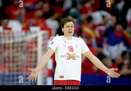 Dänischer Handballer Hans Lindberg während der EHF Handball Europameisterschaft 2012 final match gegen Dänemark in Belgrad, Serbien 29. Januar 2012. Dänemark gewann das Spiel 21-19. Foto: Jens Wolf Stockfoto