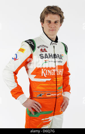 Nico Hülkenberg (GER) - Sahara Force India Formula One Team - Treiber Studio Foto-Shooting - Silverstone im Vereinigten Königreich, 02.02.2012 - Sahara Force India Formula One Team Copyright Kostenloses Bild Stockfoto