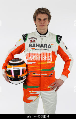 Nico Hülkenberg (GER) - Sahara Force India Formula One Team - Treiber Studio Foto-Shooting - Silverstone im Vereinigten Königreich, 02.02.2012 - Sahara Force India Formula One Team Copyright Kostenloses Bild Stockfoto