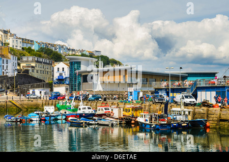 Fischtrawler im Hafen von Brixham, Devon, England. Stockfoto