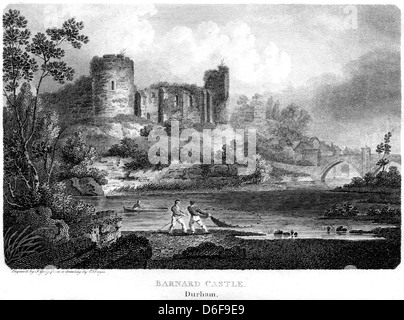 Eine Gravur mit dem Titel "Barnard Castle, Durham" Scannen mit hoher Auflösung aus einem Buch, veröffentlicht im Jahre 1803. Stockfoto