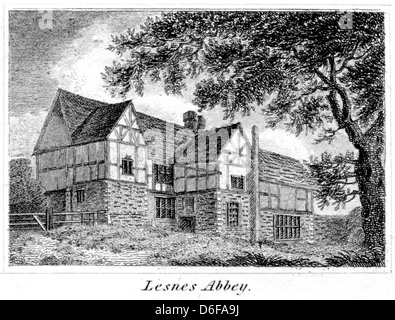 Eine Gravur mit dem Titel "Lesnes Abbey" Scannen mit hoher Auflösung aus einem Buch, veröffentlicht im Jahr 1825. Abbey Wood, Bexley Stockfoto