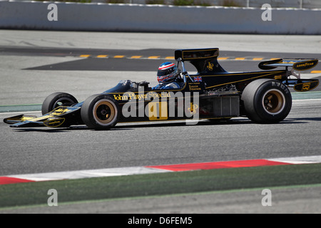 FIA Masters historische Formel1 Rennen in Montmelo 12. April 2013 - Andrew Beaumont im Jahr 1974 Lotus 76/1 (Ronnie Peterson Auto) Stockfoto