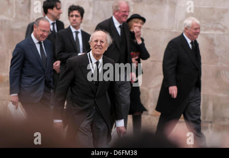 London, UK, 17. April 2013.  Ehemaliger Vorsitzender der konservativen Partei, ist Norman Tebbit unter die Trauernden beim Verlassen der Trauerfeier von Baroness Thatcher in der St. Pauls Cathedral. Stockfoto