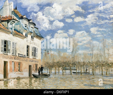 Alfred Sisley, Boot in der Flut an Port Marly 1876 Öl auf Leinwand. Musée d ' Orsay, Paris Stockfoto