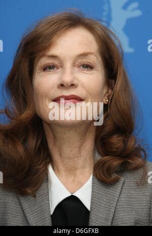 Schauspielerin Isabelle Huppert besucht das Foto-Shooting vor der Pressekonferenz "Captive" während der 62. Internationalen Filmfestspiele Berlin, Berlinale, im Hotel Hyatt in Berlin, Deutschland am 12. Februar 2012. Foto: Hubert Boesl Stockfoto