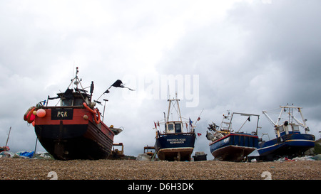 Angelboote/Fischerboote am Strand, Hastings, UK Stockfoto