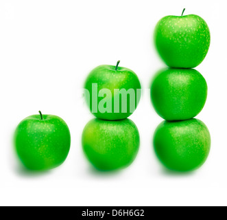 Sechs grüne Äpfel Stockfoto