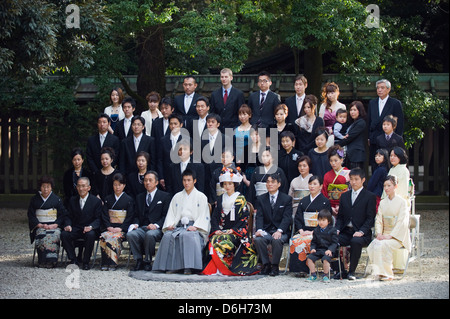 Hochzeitsfeier, Meiji-Jingu Schrein, Tokyo, Japan, Asien Stockfoto