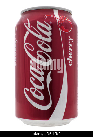 Dose Kirsche Coca Cola auf weißem Hintergrund Stockfoto