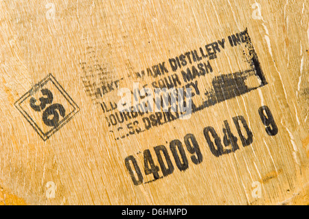 Gestempelt Bourbon Barrel auf Makers Mark Destillerie in Loretto, Kentucky Stockfoto