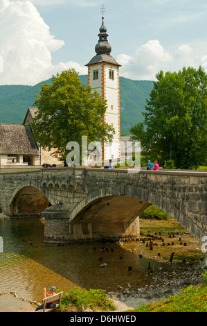 Kirche St. Johannes der Täufer, Bohinj-See, Ribcev Laz, Slowenien Stockfoto