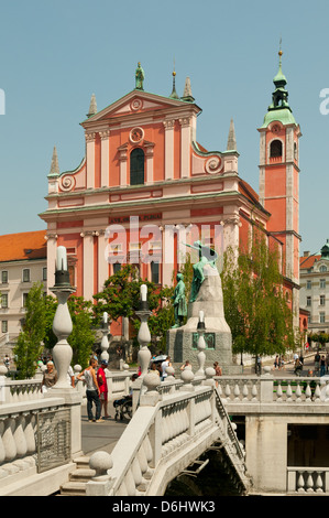 Franziskaner Kirche der Verkündigung, Preseren-Platz, Ljubljana, Slowenien Stockfoto