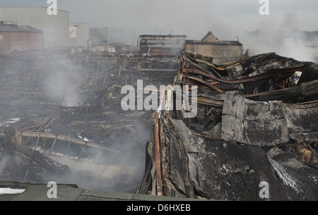 Berlin, Deutschland, Fabrikgebäude nach einem verheerenden Brand in Berlin-Siemensstadt Stockfoto