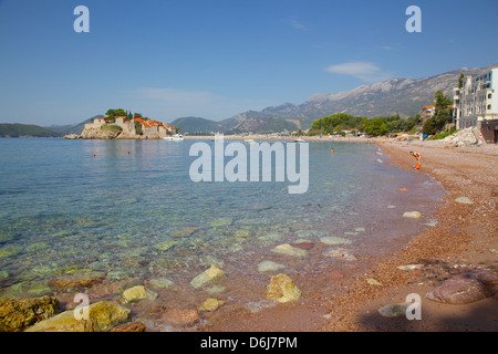 Sveti Stefan, Budva Bay, Riviera von Budva, Montenegro, Europa Stockfoto
