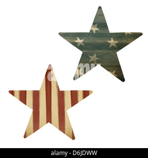 Zwei Sterne, amerikanische Flagge unter dem Motto. Urlaub-Design-Elemente, isoliert auf weiss. Stockfoto