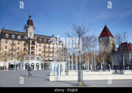 Hotel au Lac und Le Chateau Ouchy, Ouchy, Lausanne, Vaud, Schweiz, Europa Stockfoto