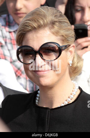 Holländische Prinzessin Maxima kommt bei den 55. Jahrestag der Gründung der die Baumpflanzaktion Tag (Boomfeestdag) in Oeffelte, Niederlande, 21. März 2012. Foto: Albert Nieboer / Niederlande, Stockfoto