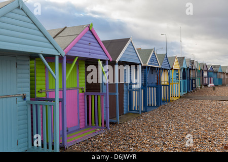 Strandhütten in Herne Bay, Kent, England, Vereinigtes Königreich, Europa Stockfoto