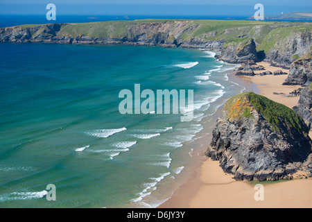 Ein Blick auf das Bedruthan Steps, Cornwall, England, Vereinigtes Königreich, Europa Stockfoto