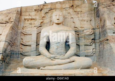 Sitzende Buddha, Gal Vihara, Polonnaruwa, UNESCO-Weltkulturerbe, North Central Province, Sri Lanka, Asien Stockfoto