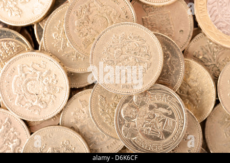 Hintergrund der Close-up-Pfund-Münzen Stockfoto