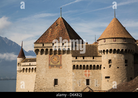 Das Schloss Chillon am Genfer See, Montreux, Kanton Waadt, Schweiz, Europa Stockfoto