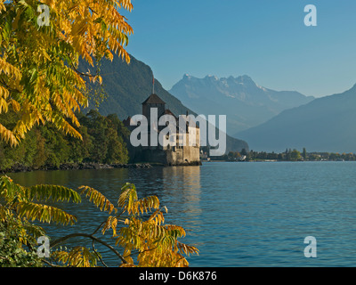 Das Schloss Chillon am Genfer See, Montreux, Kanton Waadt, Schweiz, Europa Stockfoto