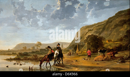 Fluss-Landschaft mit Fahrern 1655 Aelbert Cuyp Niederlande Niederlande Stockfoto