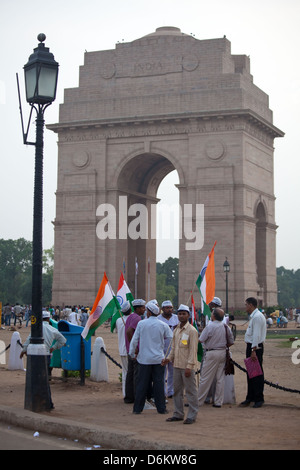 Indische Aktivisten am India Gate, Neu-Delhi Stockfoto